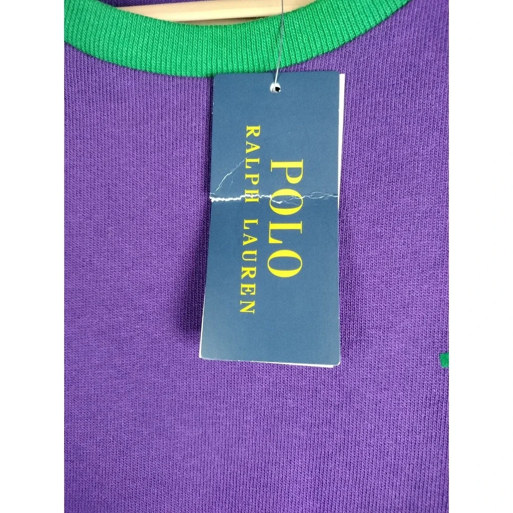 NWT Polo Ralph Lauren Classic Fit Ringer T-Shirt Purple Green Stripe Logo Men L